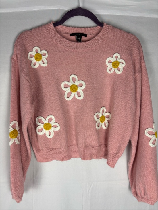 Sweaters | Pastel Pink Knit Cropped Balloon Sleeve Embroidered Daisy ...